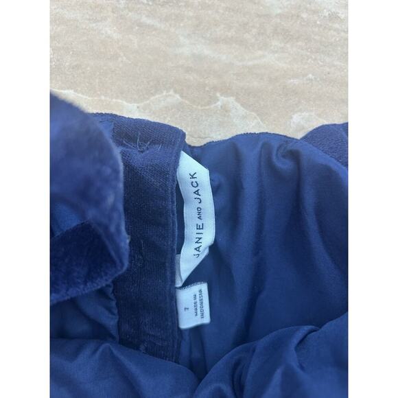 Janie and Jack Girls Size 7 Navy Blue Velvet Overall Dress Classy Preppy Cute - Picture 2 of 3